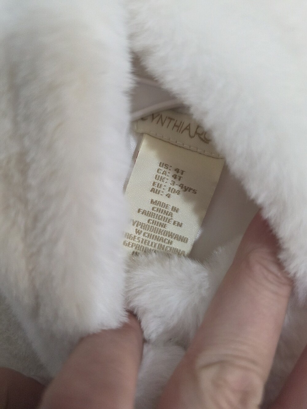 Cynthia Rowley Girls White Faux Fur Bunny Hood Coat Jacket 4T - Picture 7 of 14